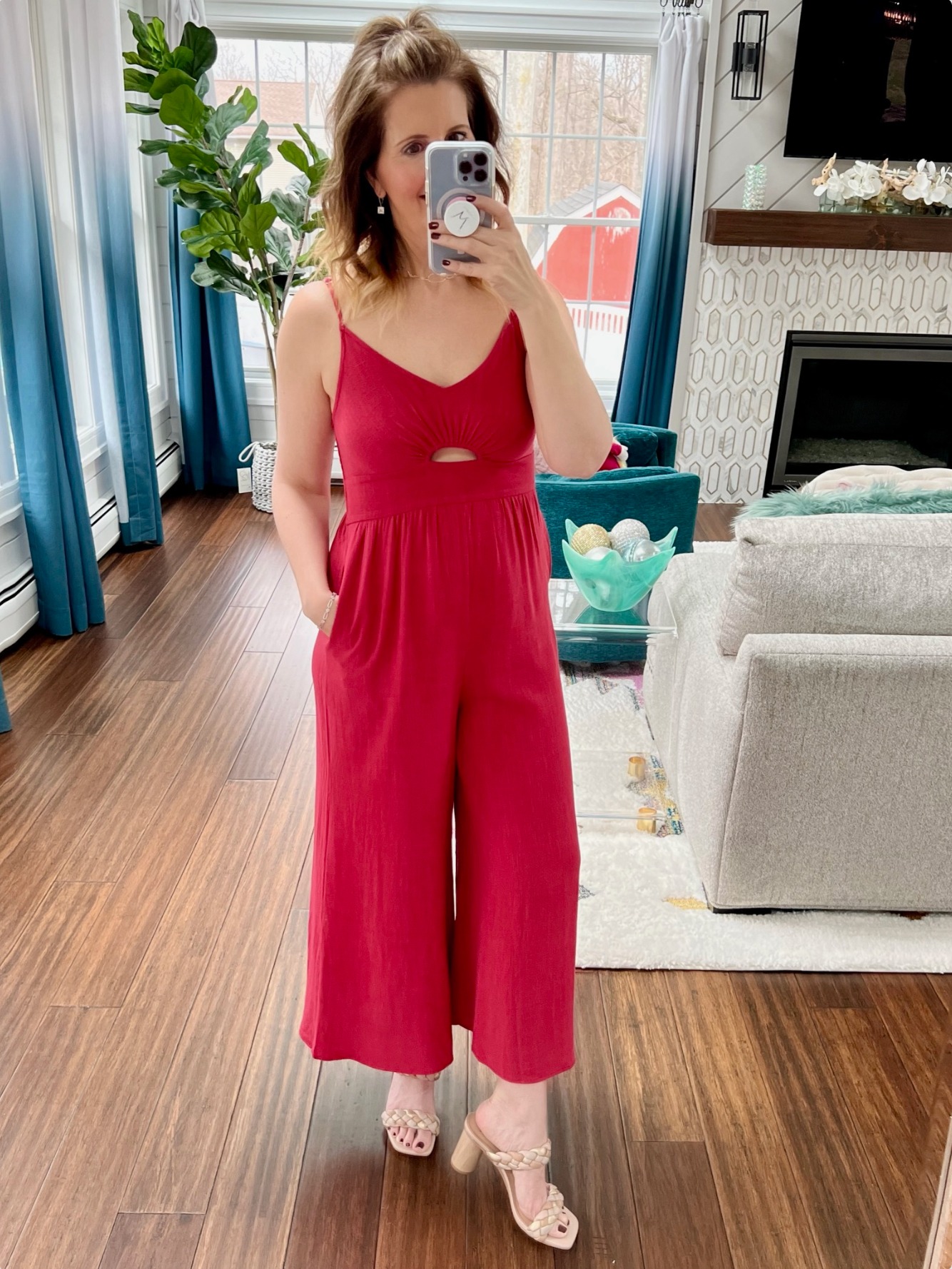 Anrabess Jumpsuit Red Cutout