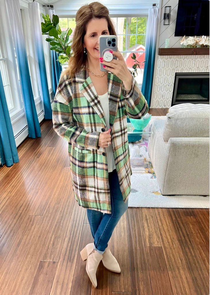 PRETTYGARDEN Plaid Shacket Wool Blend Tartan Trench Coat With Pockets SMC LIVE PIC 08 19 22