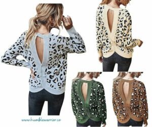Chigant Women's Leopard Sweater Sexy Wrap Backless Ribbed Knit 09 22 22