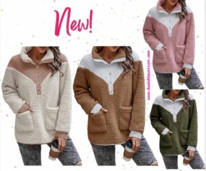 KIRUNDO Women’s 2022 Winter Oversized Sherpa Pullover Button Collar Color Block Fuzzy Fleece 09 23 22