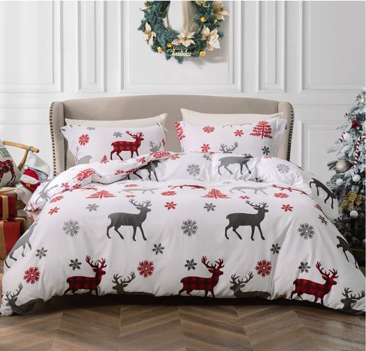 MILDLY Christmas Duvet Cover Set King Size, Soft Microfiber Christmas Tree Reindeer Snowflake Pattern 09 23 22