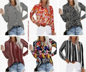 Magritta Long Sleeve Shirts for Women Fashion Casual Loose Fit Button Down Cuffed Lightweight V Neck Collared Blouse 09 23 22