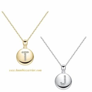 Turandoss Letter Initial Necklace 16 Round Disc Engraved CZ Initial 09 09 22