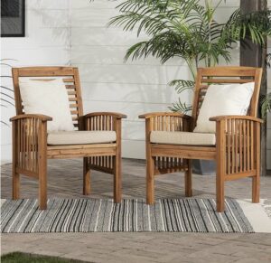 Walker Edison Rendezvous Modern 2 Piece Solid Acacia Wood Slat Back Outdoor Dining Chair 09 21 22