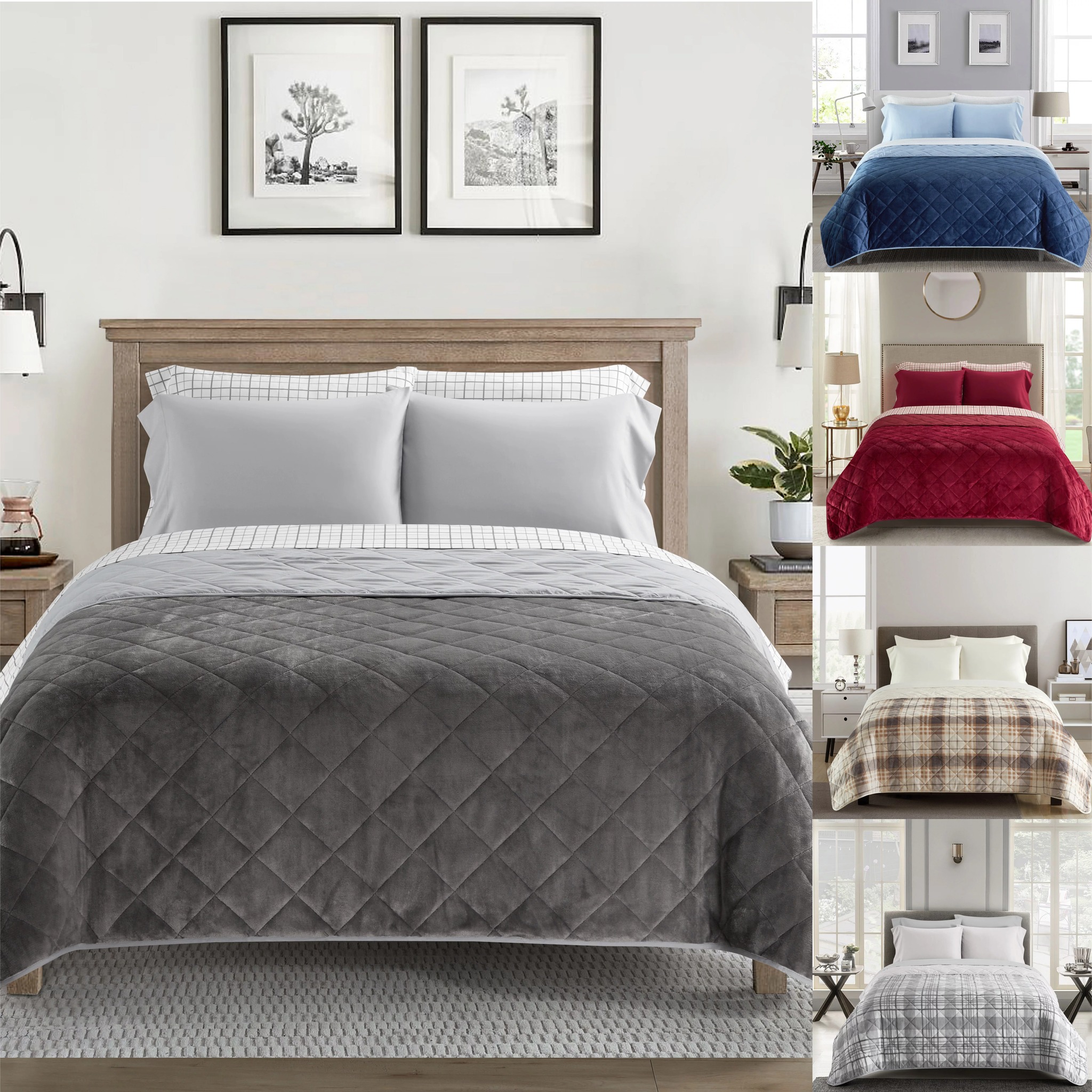 Dearfoams Velvet Plush 7 Piece Quilt Bedding Set with Flannel Sheets