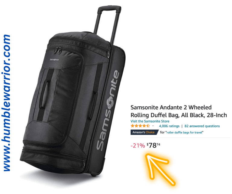 samsonite andante 2 wheeled rolling duffel bag all black 22-inch